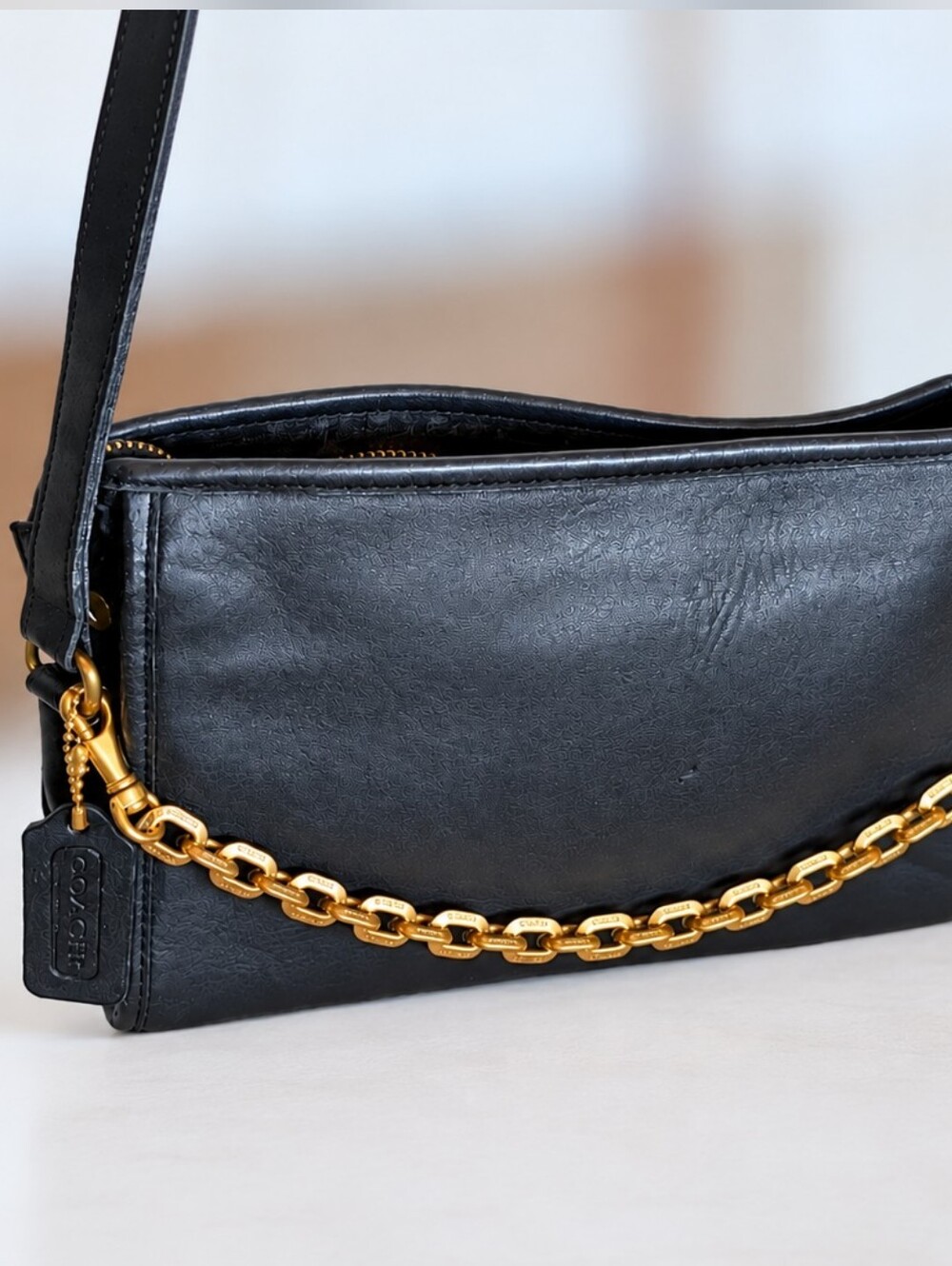 ICONIC Vintage Coach♣️ Black Taylor Crossbody Bag With Gold Chain Made In USA